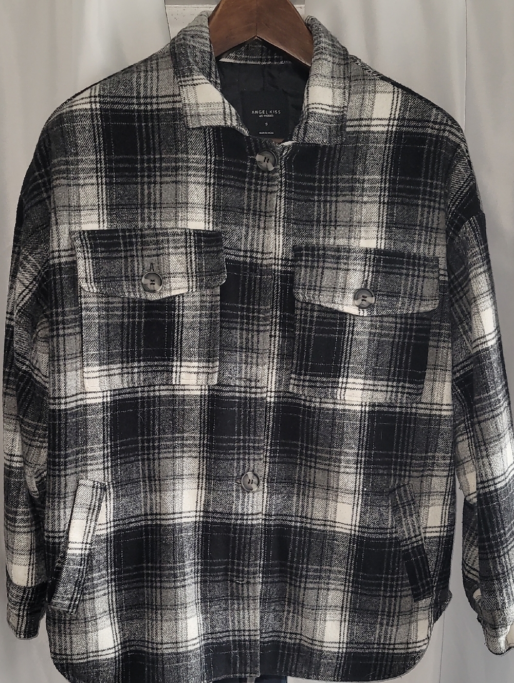 Angel Kiss Black & White Plaid Lightweight Shacket